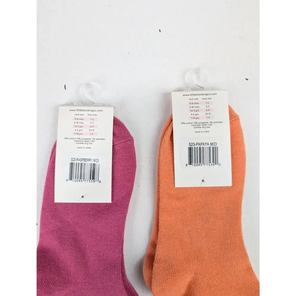 Little Stocking Girls 7-10Y Raspberry (Pink) & Papaya (Orange) Midi Sock Bundle